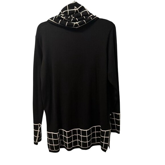 Pina Rossi Black & White Grid Pattern Cowl Neck Sweater Tunic Sz XL - Picture 10 of 11